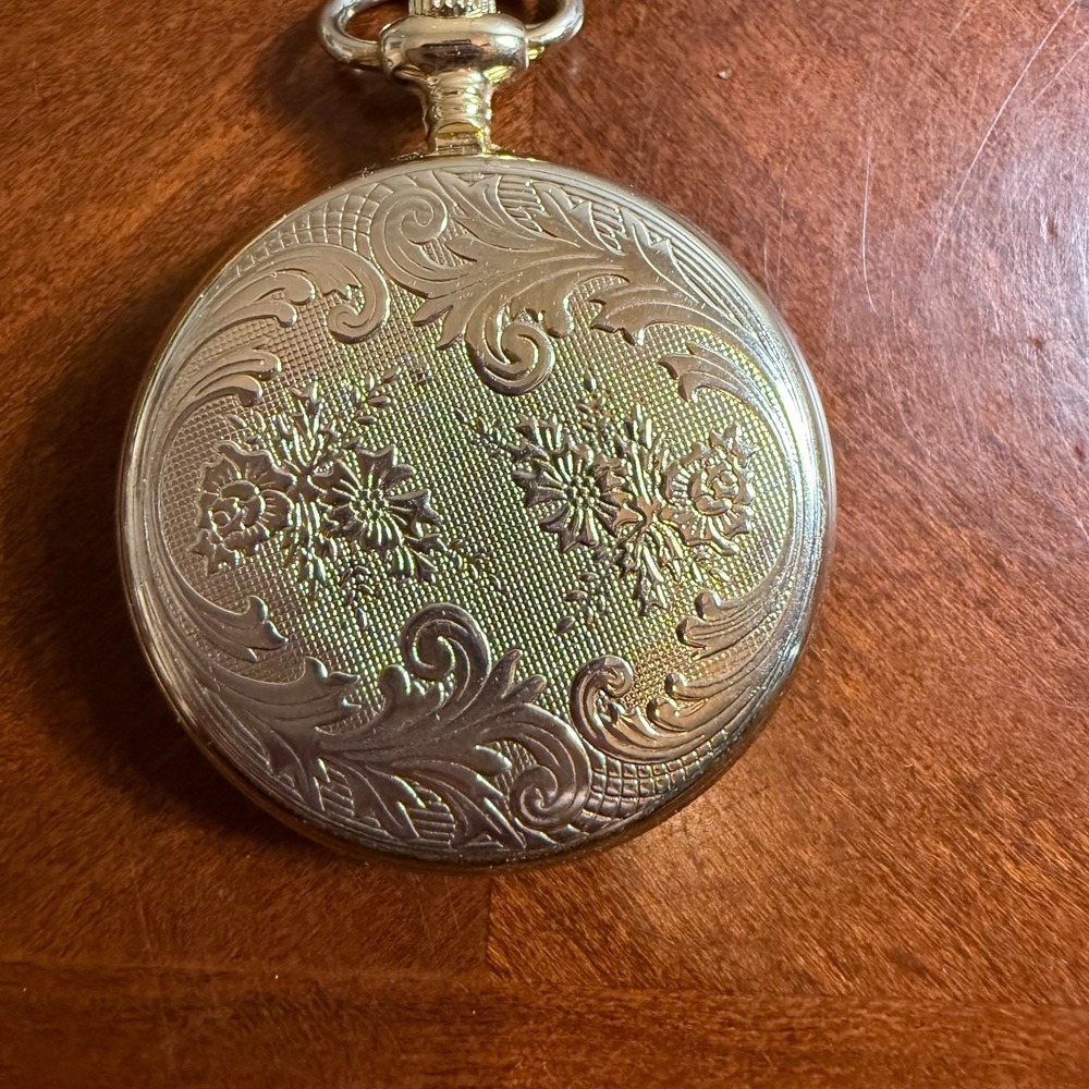 Vintage LTD Advance Pocket Watch Gold Plated Quartz, Japan Movement Chain